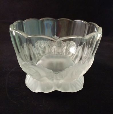 #ad Vintage Imperlux Hand Cut Crystal Frosted Rose 6quot; Bowl Made in West Germany $12.00