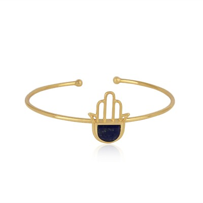 #ad Hamsa Hand Sterling Silver Open Cuff Bangle Bracelet With Lapis Lazuli Gemstone $33.99