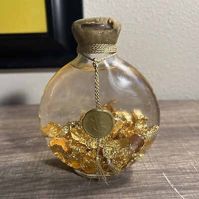 #ad Vintage GOLD ESSENCE Bath Oil w 24K Gold Leaf Flakes Bottle By VICTORIAN ESSENCE $49.95