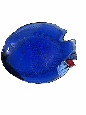 #ad Blue vintage glass fish plates $180.00