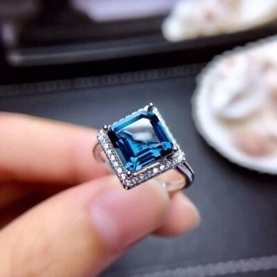 #ad 2Ct Cushion Cut Simulated Blue Topaz amp; Cz Engagement Ring in 925 Silver $179.39