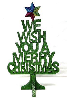 #ad *We Wish You A Merry Christmas* Christmas Tree 15quot; Green With Glitter Star T10 $14.89