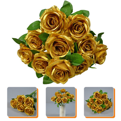 #ad Rose Gold Flower Silk Artificial Roses with Stems Flowers for Decoration $13.11