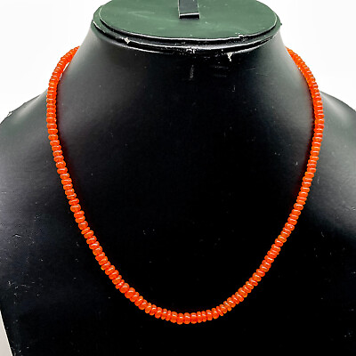 #ad 18 Inch Natural Ethiopian Orange Opal Necklace Cabochon Beads 925 Silver Clasp $25.99