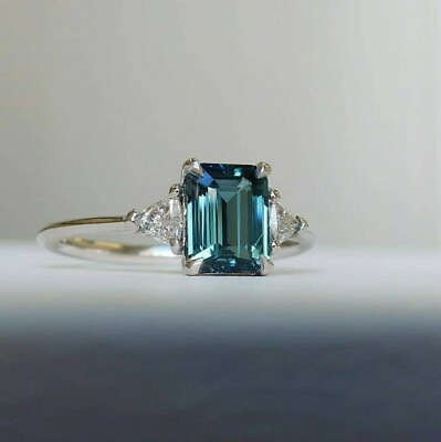 #ad Certified Natural Teal Sapphire 925Sterling Silver Handmade Ring Gift Free Ship $54.00