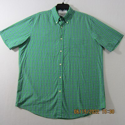 #ad Sun River Shirt Mens Large Green Blue White Button Up Short Sleeve Casual Men $9.00