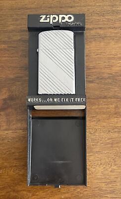 #ad 1989 Zippo Stripe Design Slim Chrome Engraved Wind Proof Pocket Lighter UNSTRUCK $23.99