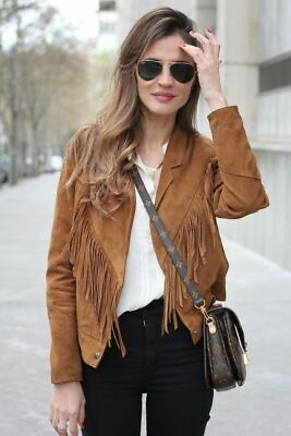#ad Women suede fringe leather jacket ladies fringe tan suede leather jacket #1 $149.99