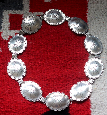 #ad Vintage NAVAJO ARTS amp; CRAFTS GUILD Concho belt necklace sterling 26quot; hand stamp $999.99