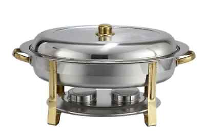 #ad Winco 202 6 Quart Gold Accented Stainless Steel Oval Chafer $107.36