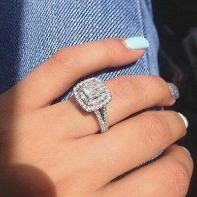 #ad 3.2CT Double Halo Princess Cut White CZ Stone Engagement Wedding Ring 925 Silver $79.05