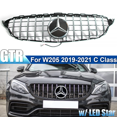 #ad Chrome GT R Grille Grill w LED Star For Mercedes Benz C300 C43 AMG W205 2019 21 $111.49