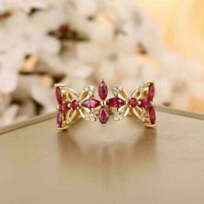#ad 2Ct Lab Created Ruby amp; Diamond Womens Wedding Ring 14K Yellow Gold Finish $34.50