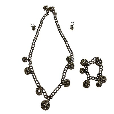 #ad Black bauble chain cubic statement necklace bracelet earring set resort $20.00