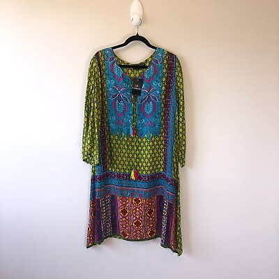 #ad SR Fashion Womens Tunic Dress Mixed Print Multicolored Made in India Medium NWTs $38.99