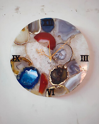 #ad Natural White Agate Wall Clock Agate Round Wall Clock Christmas Gifts Decors $276.76