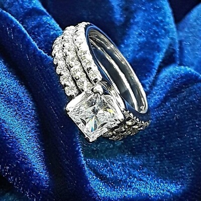 #ad Sterling Silver 5Ct Princess Moissanite Engagement Ring In 14k White Gold Plated $144.00