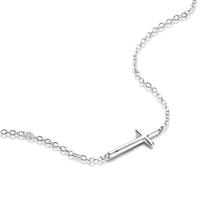 #ad Solid 925 Sterling Silver Sideways Cross Pendant Rolo Chain Necklace 17quot; $17.98