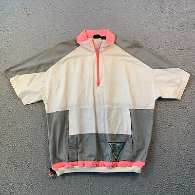 #ad Vintage Retro BB Sport Neon Pullover Nylon Short Sleeve Jacket Mens XL $8.75