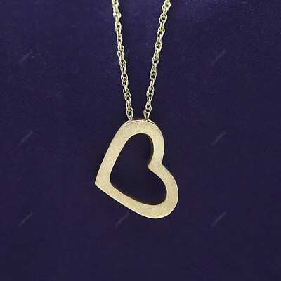 #ad Tilted Heart Pendant 18quot; Necklace 14K Yellow Gold Plated Sterling Silver $36.79