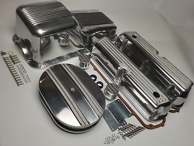 #ad Fit 62 82 SBF Ford 260 289 302 Tall Polished Aluminum Finned Engine Dress Up Kit $329.99