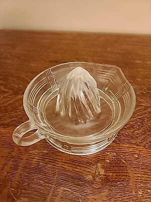 #ad ✅Vintage Hazel Atlas Clear Criss Cross Footed Glass Reamer Juicer with Handle $13.49