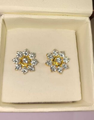 #ad Flower Stud Earring 3.02 Ct Round Cut Simulated 925 Sterling Silver $88.19
