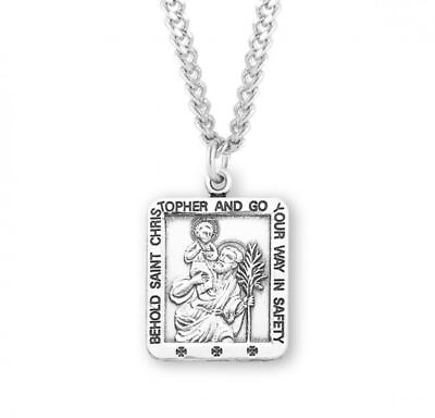 #ad Engraved Saint Christopher Square Sterling Silver Medal Size 1.0in x 0.7in $119.99