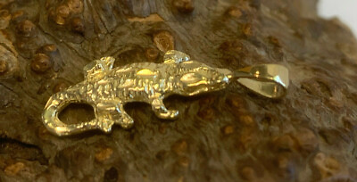 #ad 14K Yellow Solid Gold Alligator Crocodile Pendant 1.22g Jewelry Reptile Charm $139.95