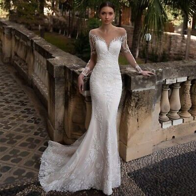 #ad Crystal Wedding Dress Mermaid Beading Sweetheart Lace Applique Sheer Illusion $167.76