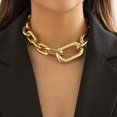#ad Women Girl Chunky Chain Choker Gold Silver Finish Necklace Plastic Neck Jewelry $14.99