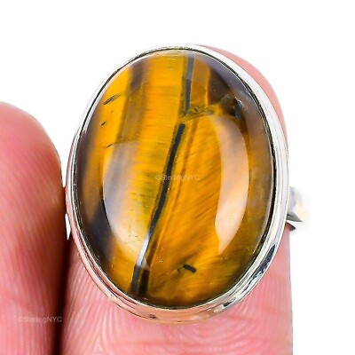 #ad Natural Tiger Eye Gemstone Statement Ring Size 7 925 Sterling Silver Jewelry $13.99