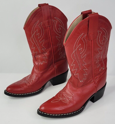 #ad Old West Red 8116 Childrens Girls Leather Size 1.5 Cowboy Western Boots $24.99
