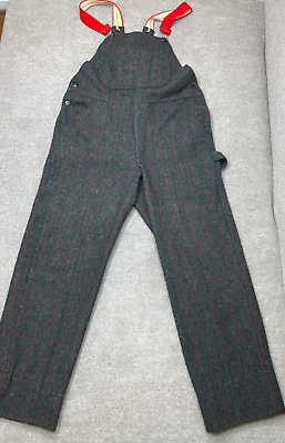 #ad VINTAGE Woolrich Bib Overalls Mens Medium Wool Gray Malone Plaid Heavy USA Made $99.99