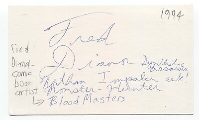 #ad Fred Diana Signed 3x5 Index Card Autographed Comic Book Artist Diand $36.00