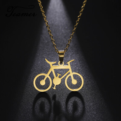 #ad Teamer Bicycle Pendant Necklace for Men Women Simple Cartoon Sport Chain $5.99