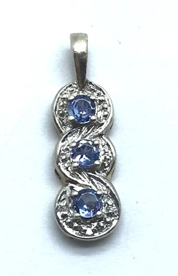 #ad Sterling Silver 925 Three Stone Round Blue Tanzanite Vertical Petite Pendant $23.60