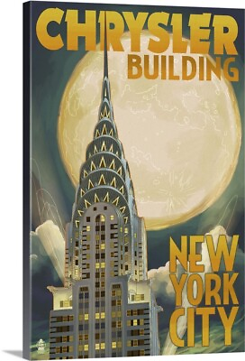 #ad Chrysler Building and Full Moon New Canvas Wall Art Print New York City Home $379.99