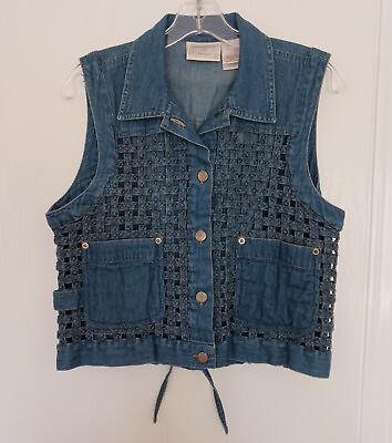 #ad Vintage Susan Bristol Casuals Blue Denim Vest Size PS $30.00