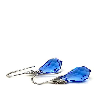 #ad Preciosa Women earrings ster silver dangle drop Sapphire color w cubic zircons $28.00