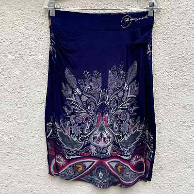 #ad Desigual Bright Pull On Skirt M Jersey Knit Wrap Purple Paisley $35.00