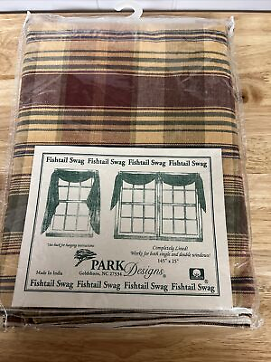 #ad PARK DESIGNS 145quot; x 25quot; Fishtail Swag Plaid Style. New in Package Vintage. PD $37.95