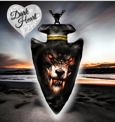 #ad Arrowhead Roaring Wolf Head Pendant Necklace Style Black Chain Men’s Pagan Wicca $7.35