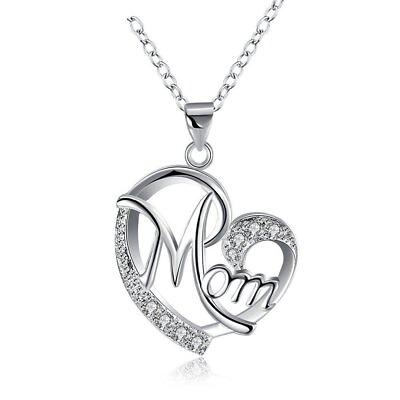 #ad 925 Sterling Silver CZ Love Mom Heart Pendant 18quot; Chain Necklace Mother Gift S2 $14.90