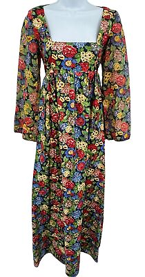 #ad Handmade Vintage Dress Womens Size M Cottagecore Maxi Floral Square Neck Back Zi $38.99