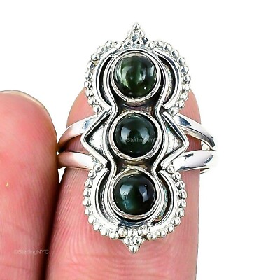 #ad Natural Seraphinite Gemstone Statement Ring Size 7 925 Sterling Silver Jewelry $11.99