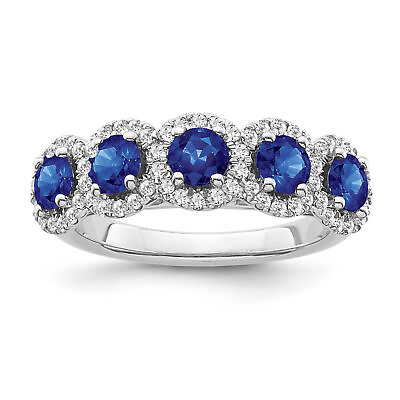 #ad 14K White Gold Cluster Diamond and Blue Sapphire Halo Ring 1 3ct Size 7 $639.99