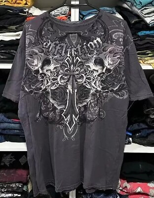 #ad Affliction Style Retro Gothic Skull Vintage T shirt Men#x27;s Clothes Fashion short $27.99