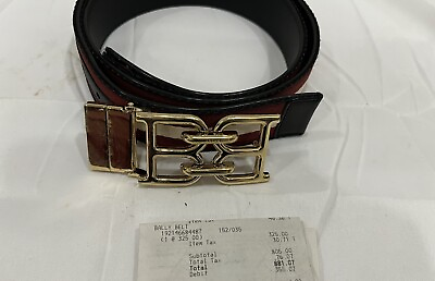 #ad Bally Mens B Chain Leather Adjustable Reversible Belt $140.00