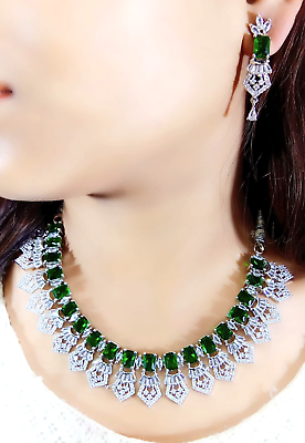 #ad Indian Bollywood Silver Plated AD CZ Choker Necklace Wedding Bridal Jewelry Set $29.03